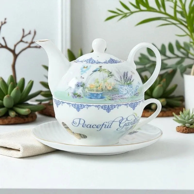 Théière en porcelaine bleue 250ML avec tasse – Idéale en cadeau