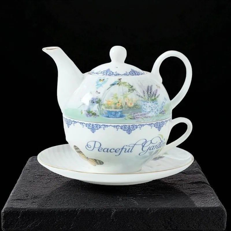 Théière en porcelaine bleue 250ML avec tasse – Idéale en cadeau