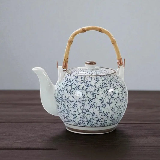 Théière en porcelaine bleue et blanche 1,2L – Avec filtre intégré