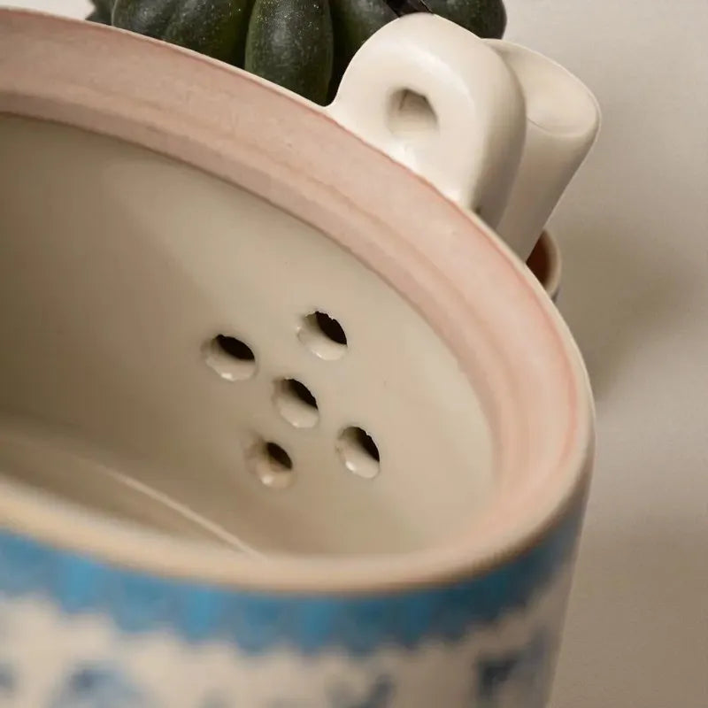 Théière en porcelaine bleu et blanc 260ML – Manche céramique, infuseur intégré
