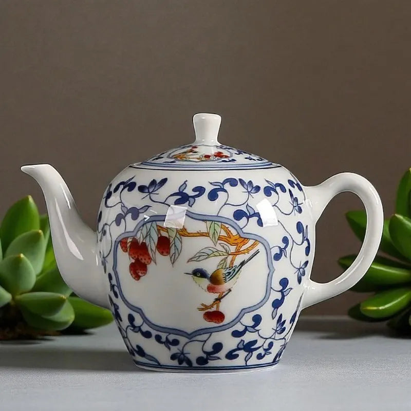 Théière en porcelaine bleu et blanc 310ML – Motif oiseaux