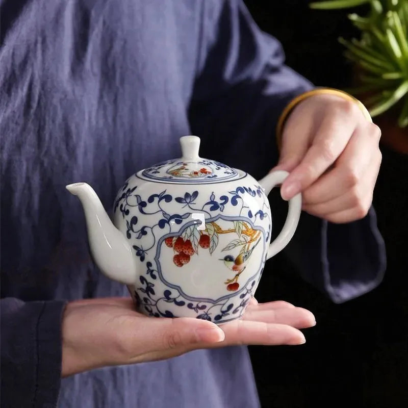 Théière en porcelaine bleu et blanc 310ML – Motif oiseaux