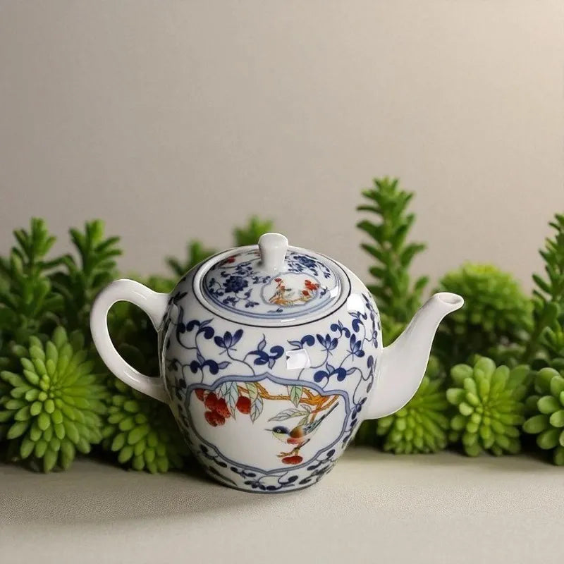 Théière en porcelaine bleu et blanc 310ML – Motif oiseaux