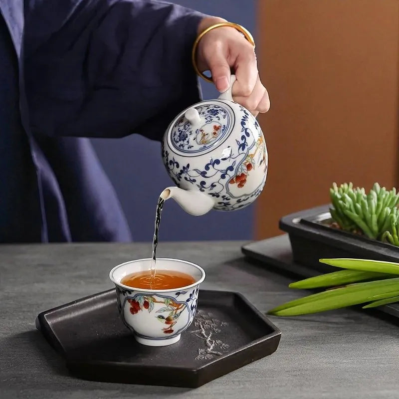 Théière en porcelaine bleu et blanc 310ML – Motif oiseaux