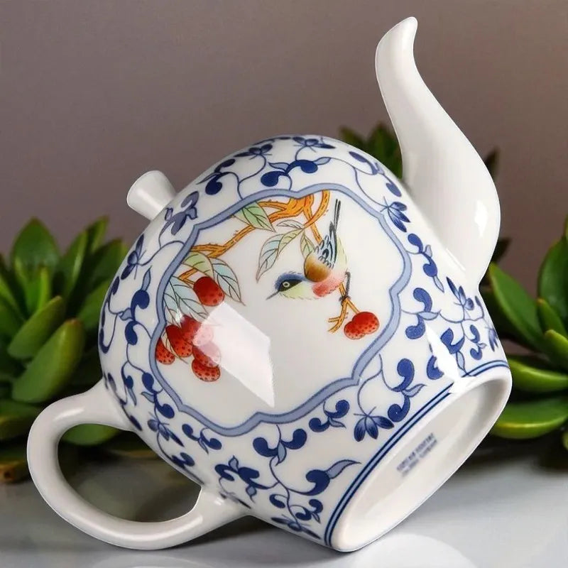 Théière en porcelaine bleu et blanc 310ML – Motif oiseaux