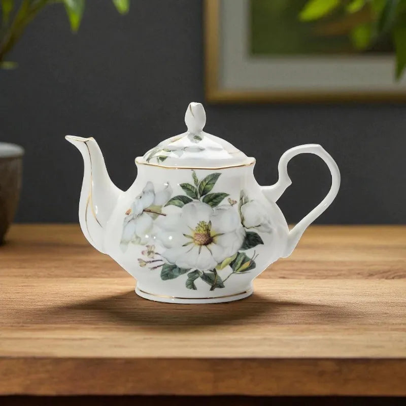 Théière en porcelaine fleurs blanches 800ML – Avec filtre