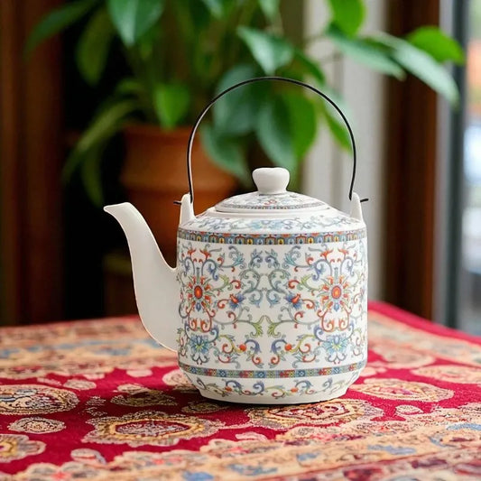 Théière en porcelaine fleurs multicolores 2L – Avec filtre intégré