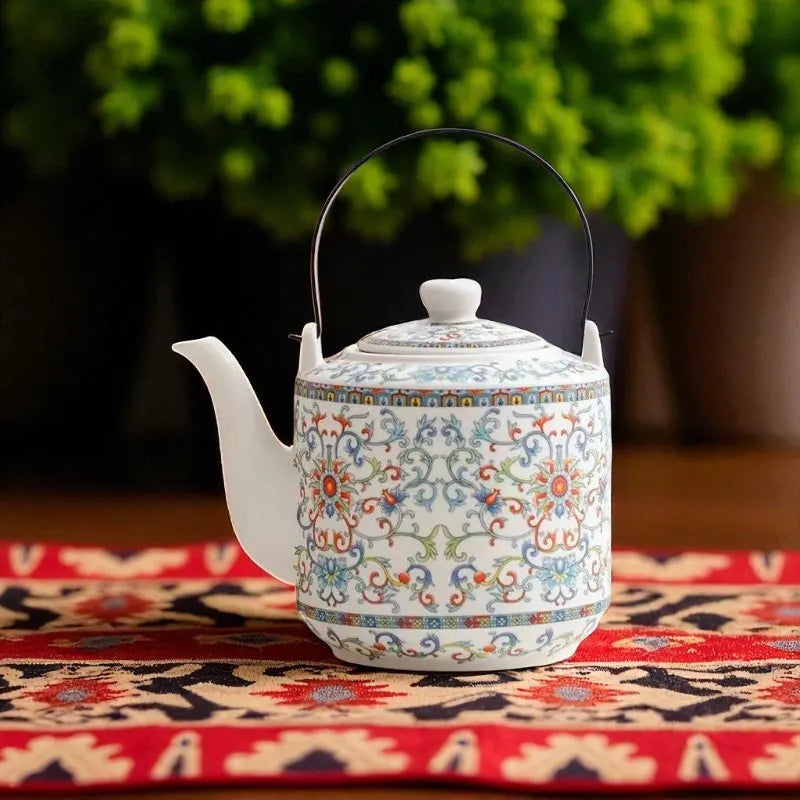 Théière en porcelaine fleurs multicolores 2L – Avec filtre intégré