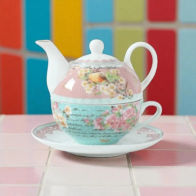 Théière en porcelaine rose 250ML avec tasse – Idéale en cadeau