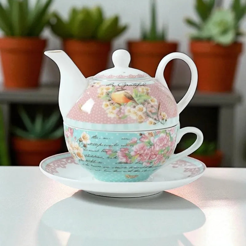 Théière en porcelaine rose 250ML avec tasse – Idéale en cadeau