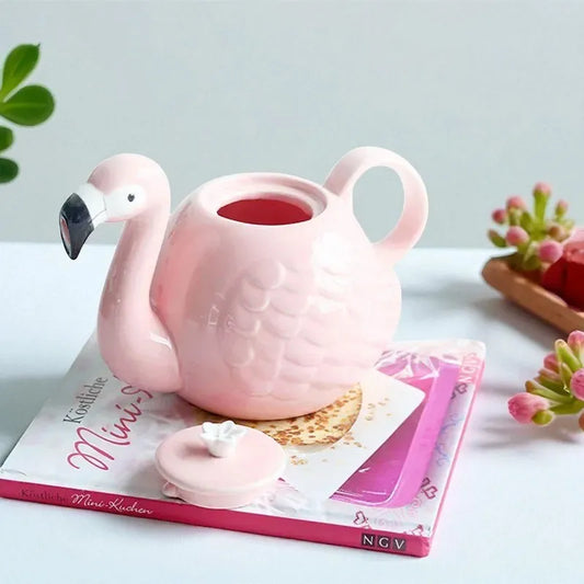 Théière en porcelaine rose 780ML – Motif flamant rose, sans tasse