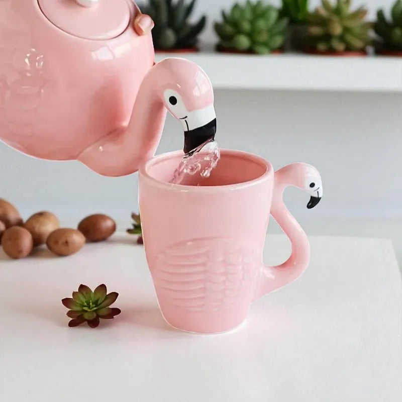 Théière en porcelaine rose 780ML – Motif flamant rose, sans tasse