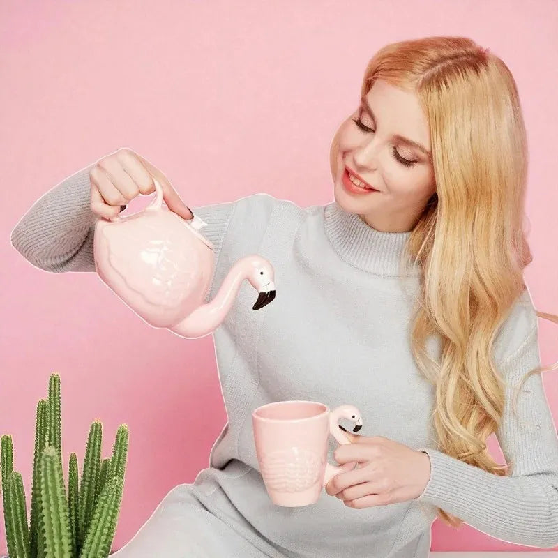 Théière en porcelaine rose 780ML – Motif flamant rose, sans tasse