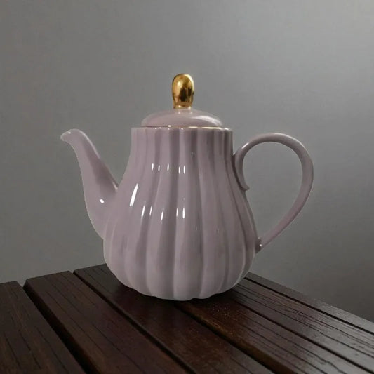 Théière en porcelaine violette 1L – Forme citrouille, passoire intégrée