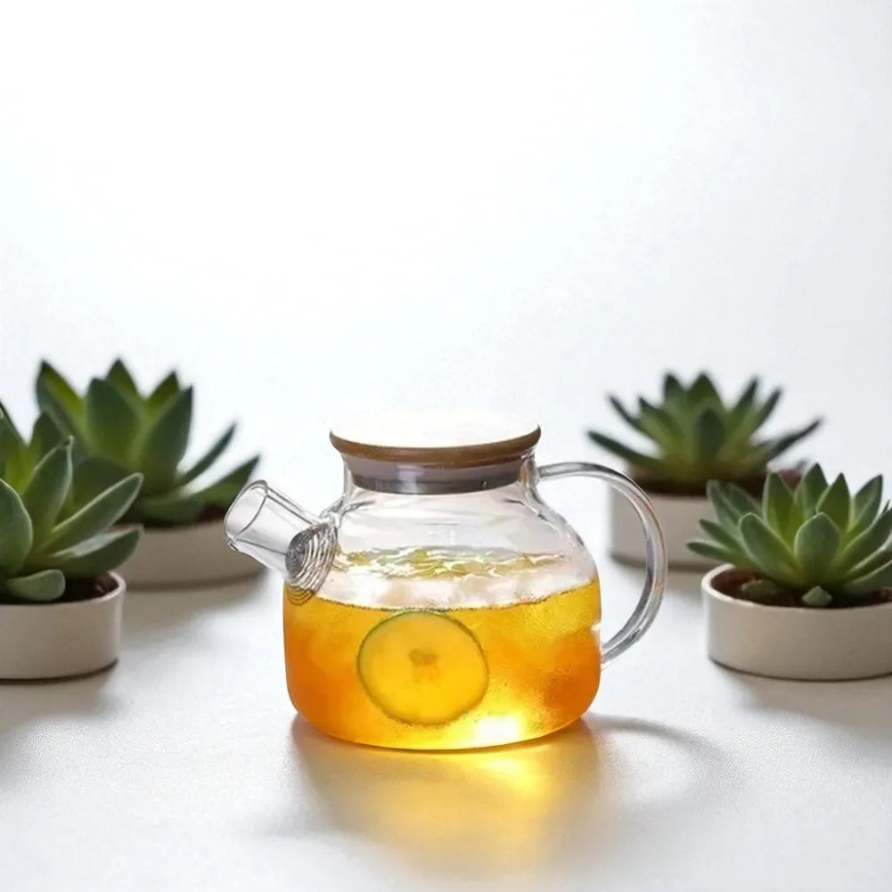 Théière en verre avec couvercle en bambou et filtre amovible - 1L