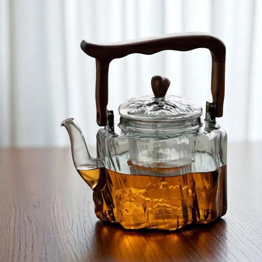 Théière en verre avec faisceau en bois 1,3L
