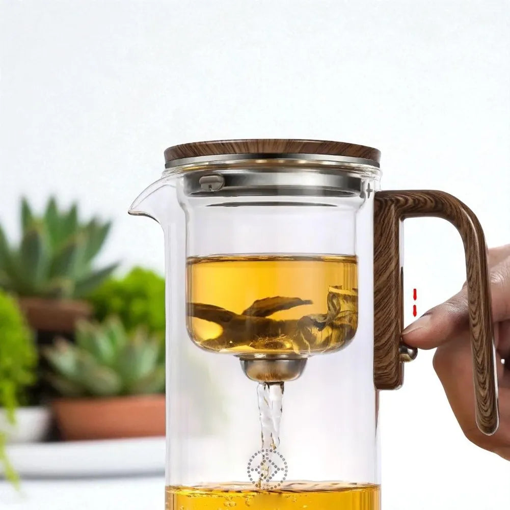 Théière en verre avec filtration intégrée et manche en bois - 720ML