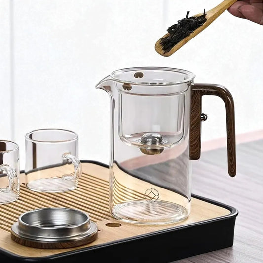 Théière en verre avec filtration intégrée et manche en bois - 720ML