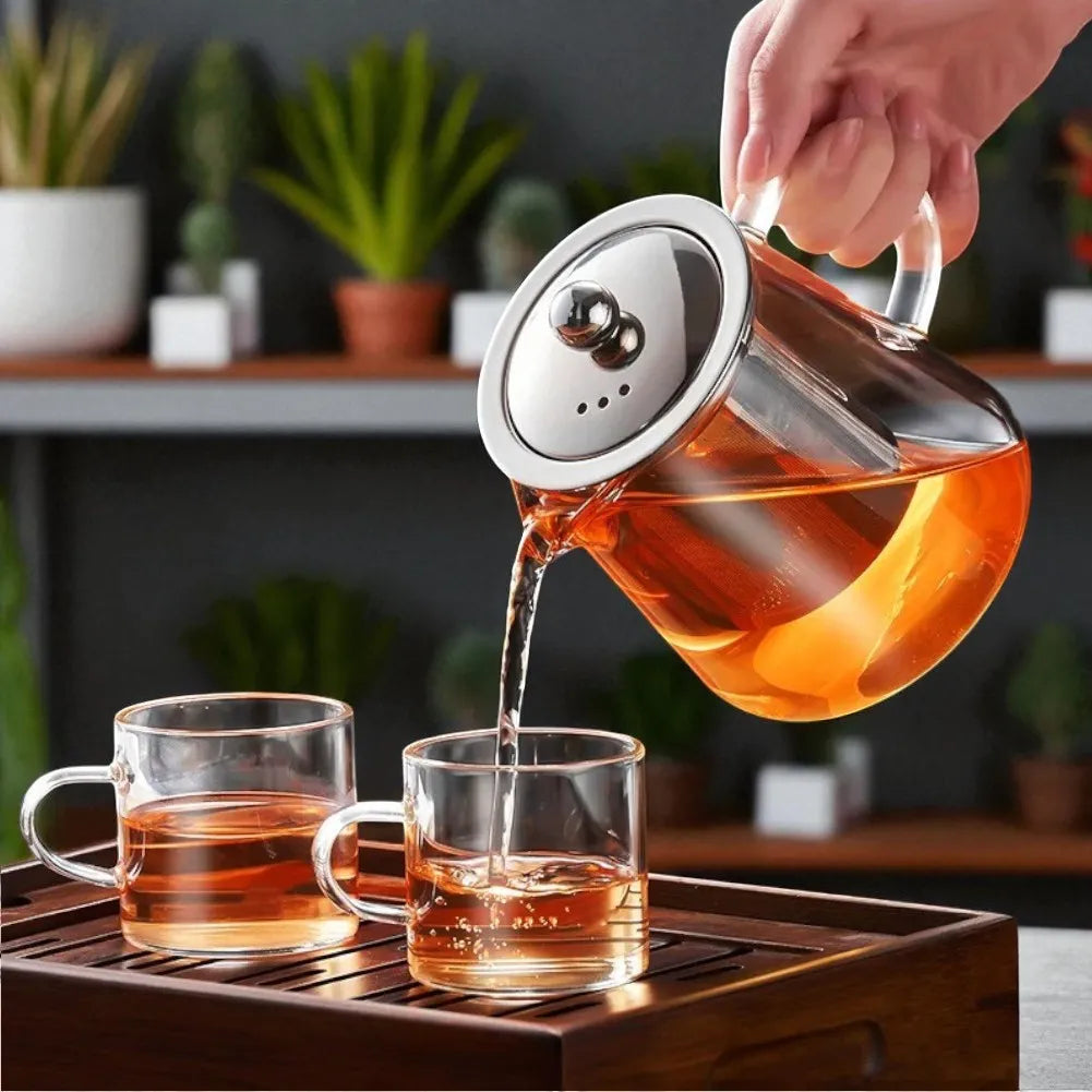 Théière en verre avec infuseur pour fleurs et thé 1.3L
