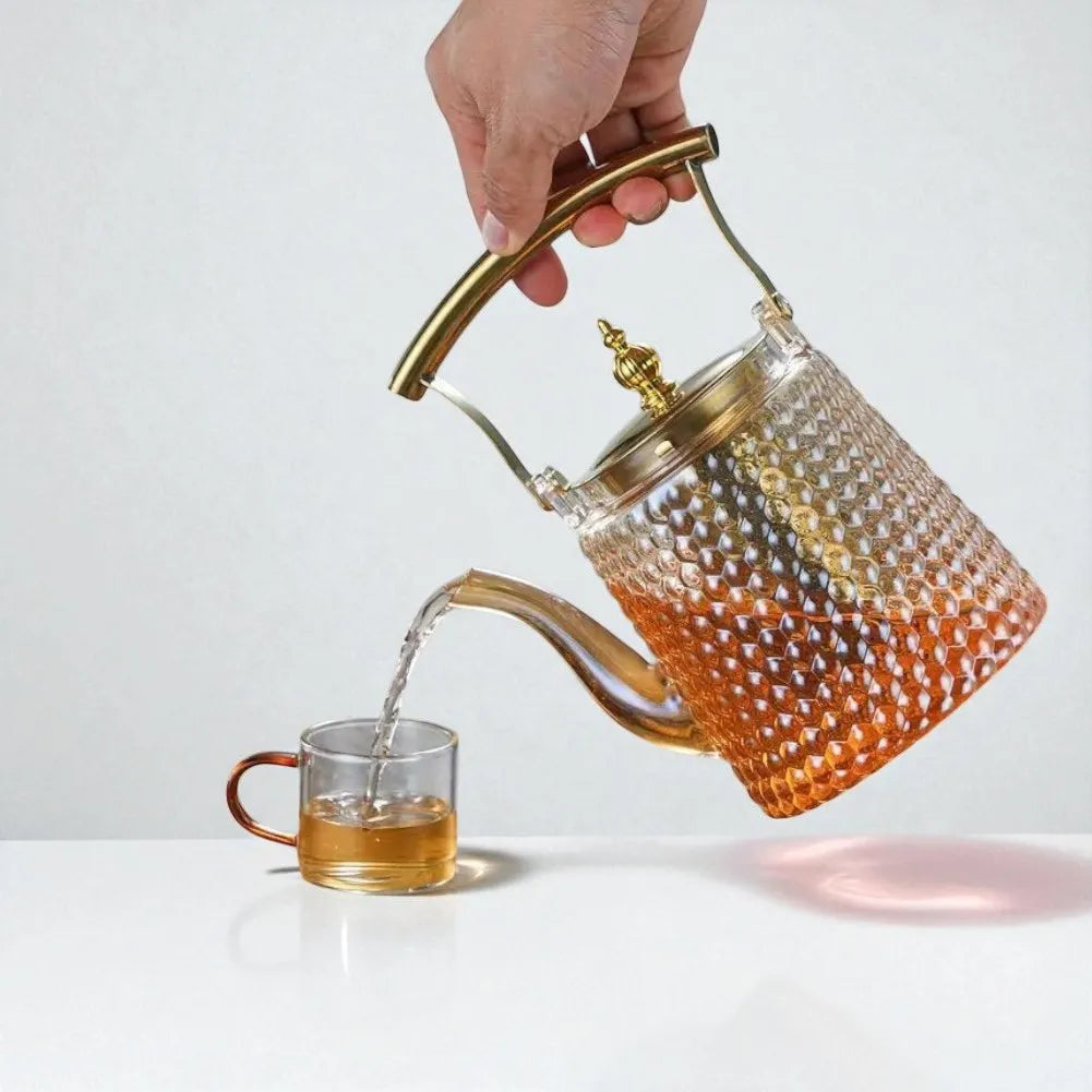 Théière en verre borosilicate avec poignée en cuivre - 1,5L