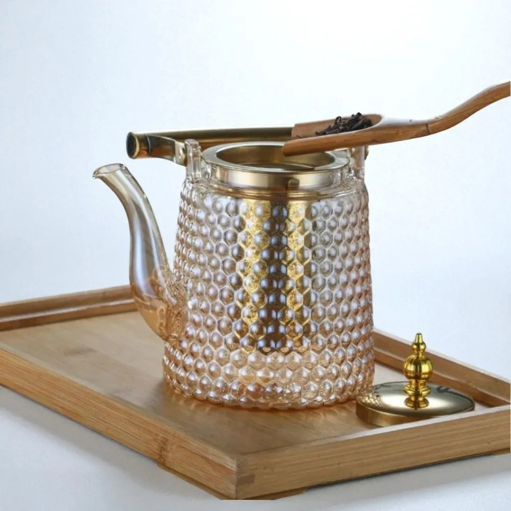 Théière en verre borosilicate avec poignée en cuivre - 1,5L