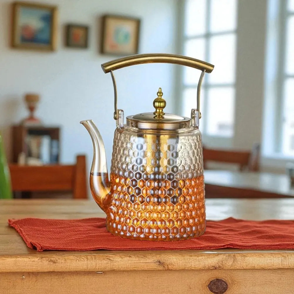 Théière en verre borosilicate avec poignée en cuivre - 1,5L