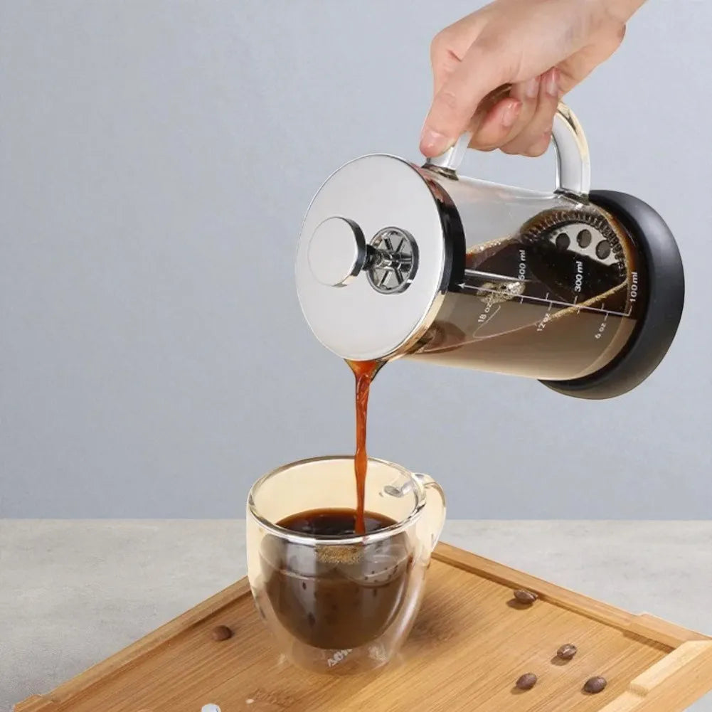 Théière en verre type presse française avec infuseur 1L
