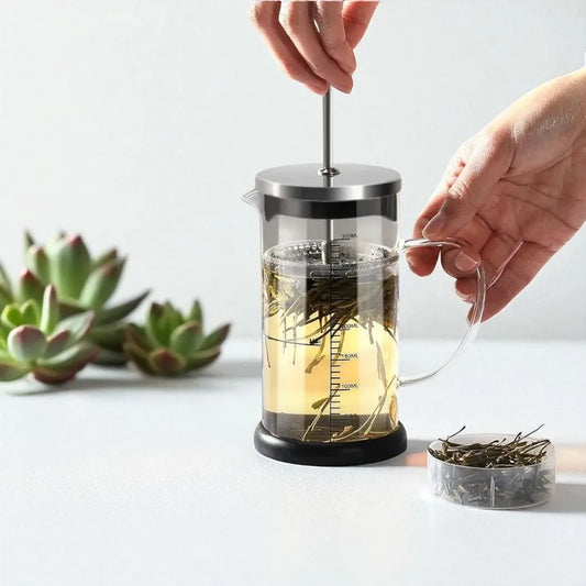 Théière en verre type presse française avec infuseur 1L