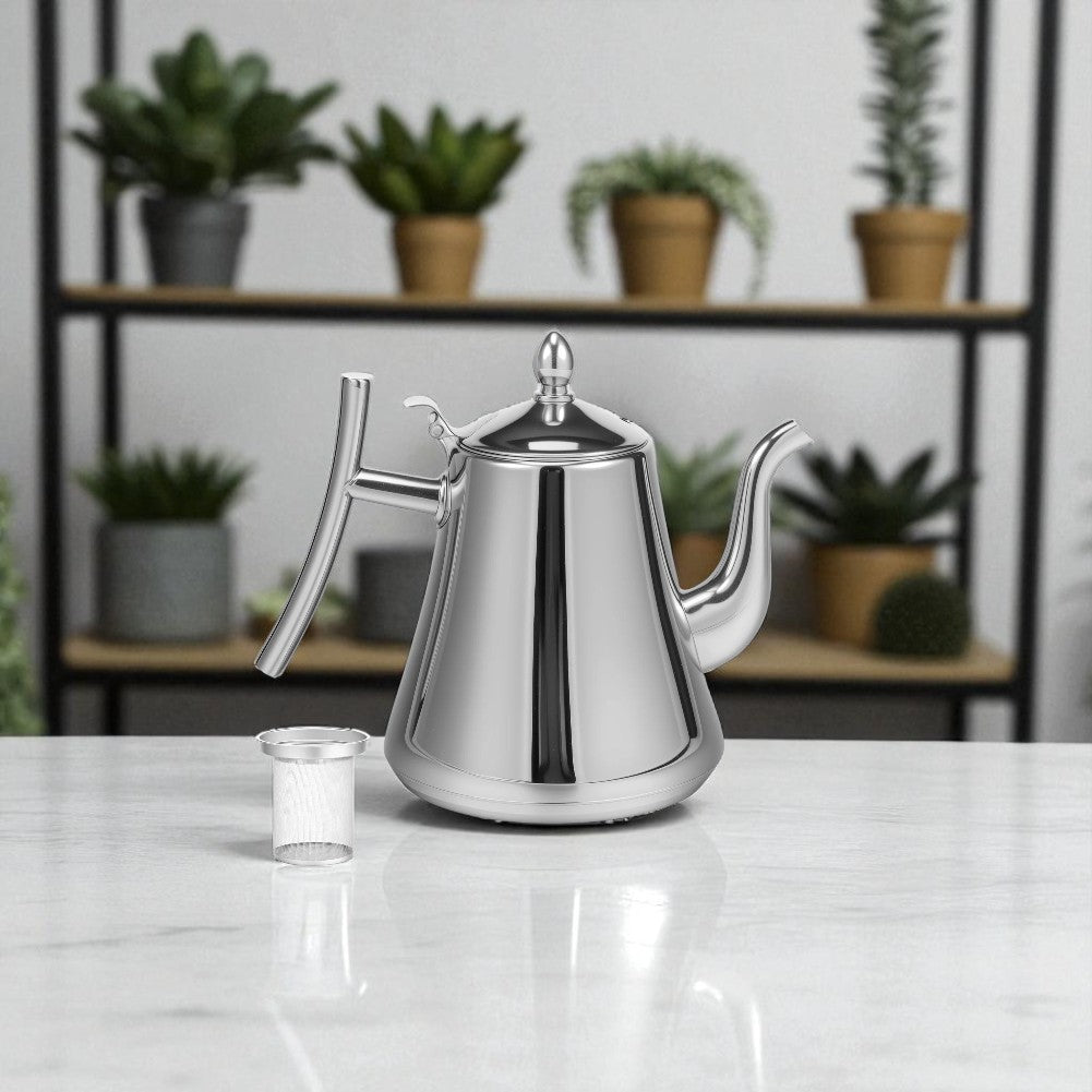 Théière en acier inoxydable 2L avec filtre – Pour thé et usage domestique